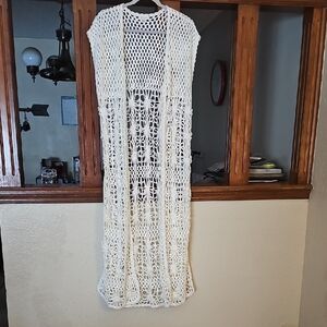 POL Cream Crochet Maxi Kimono